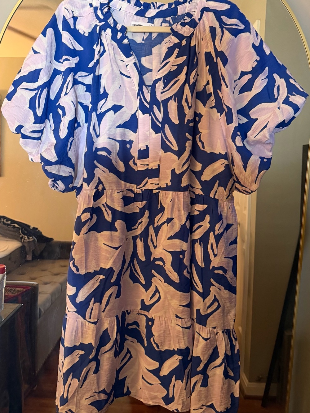 Sonoma Blue and White Abstract Floral Midi Dress